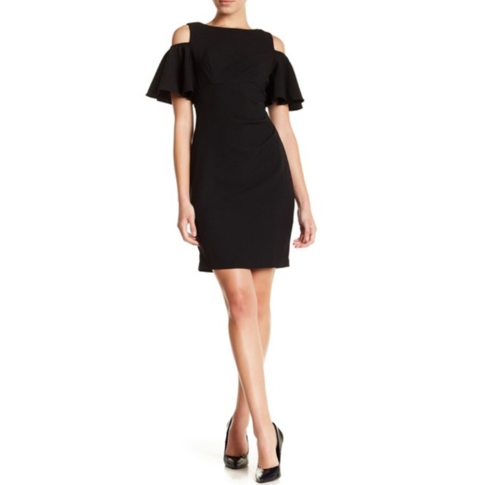 ELIZA J Black Cold Shoulder Ruffle Dress Petite 2P - Picture 1 of 2